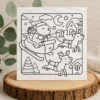 Santa Capybara Sleigh Christmas DIY Colouring Card – Cute Festive Holiday Greeting